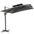 11' Gray Polyester Round Tilt Cantilever Patio Umbrella with Stand