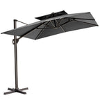 11' Gray Polyester Round Tilt Cantilever Patio Umbrella with Stand