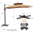 11' Tan Polyester Round Tilt Cantilever Patio Umbrella with Stand