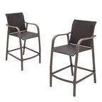 Set of Two 28" Brown Aluminum Outdoor Counter Height Bar Chairs