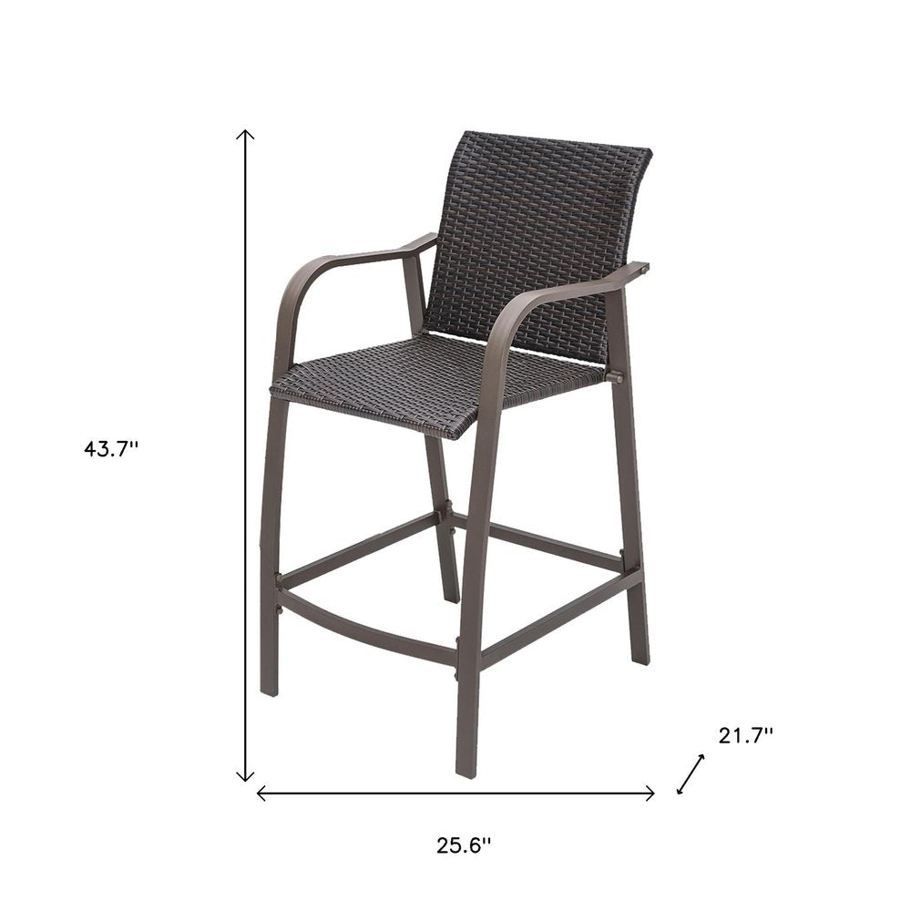 Set of Two 28" Brown Aluminum Outdoor Counter Height Bar Chairs