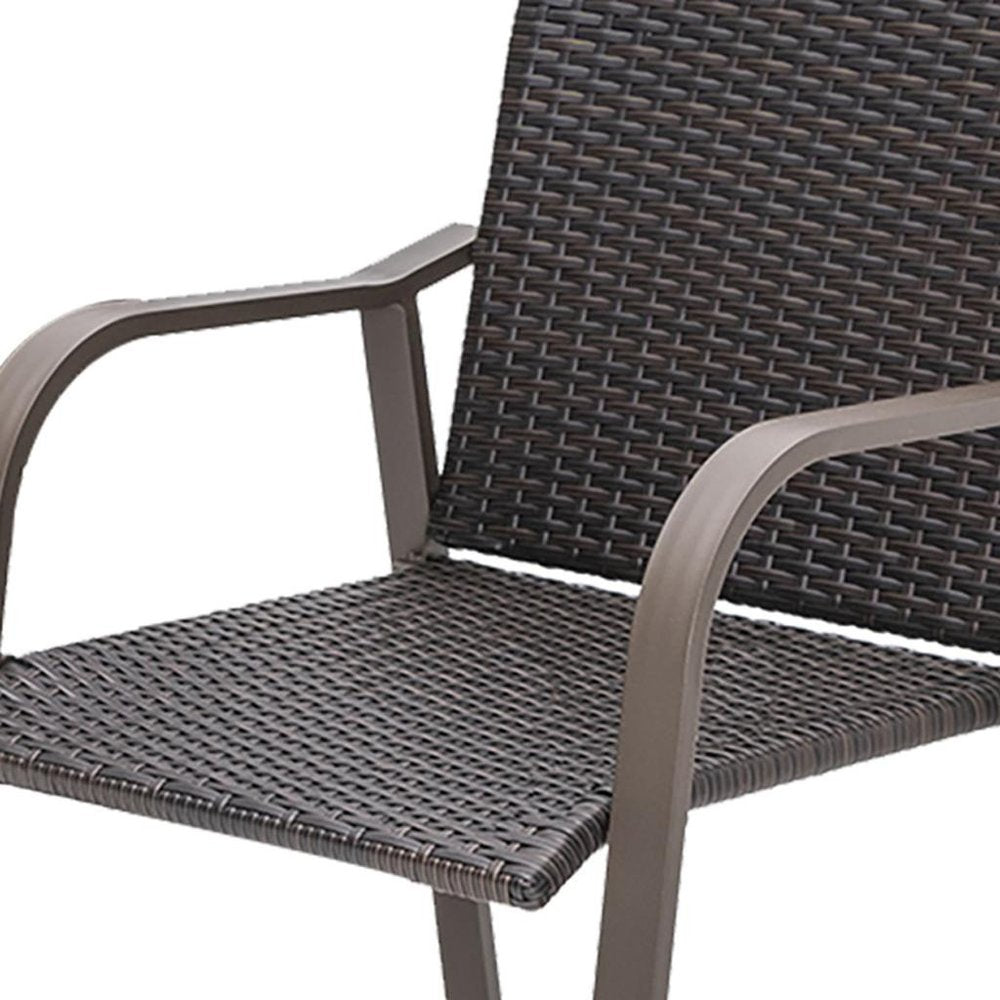 Set of Two 28" Brown Aluminum Outdoor Counter Height Bar Chairs