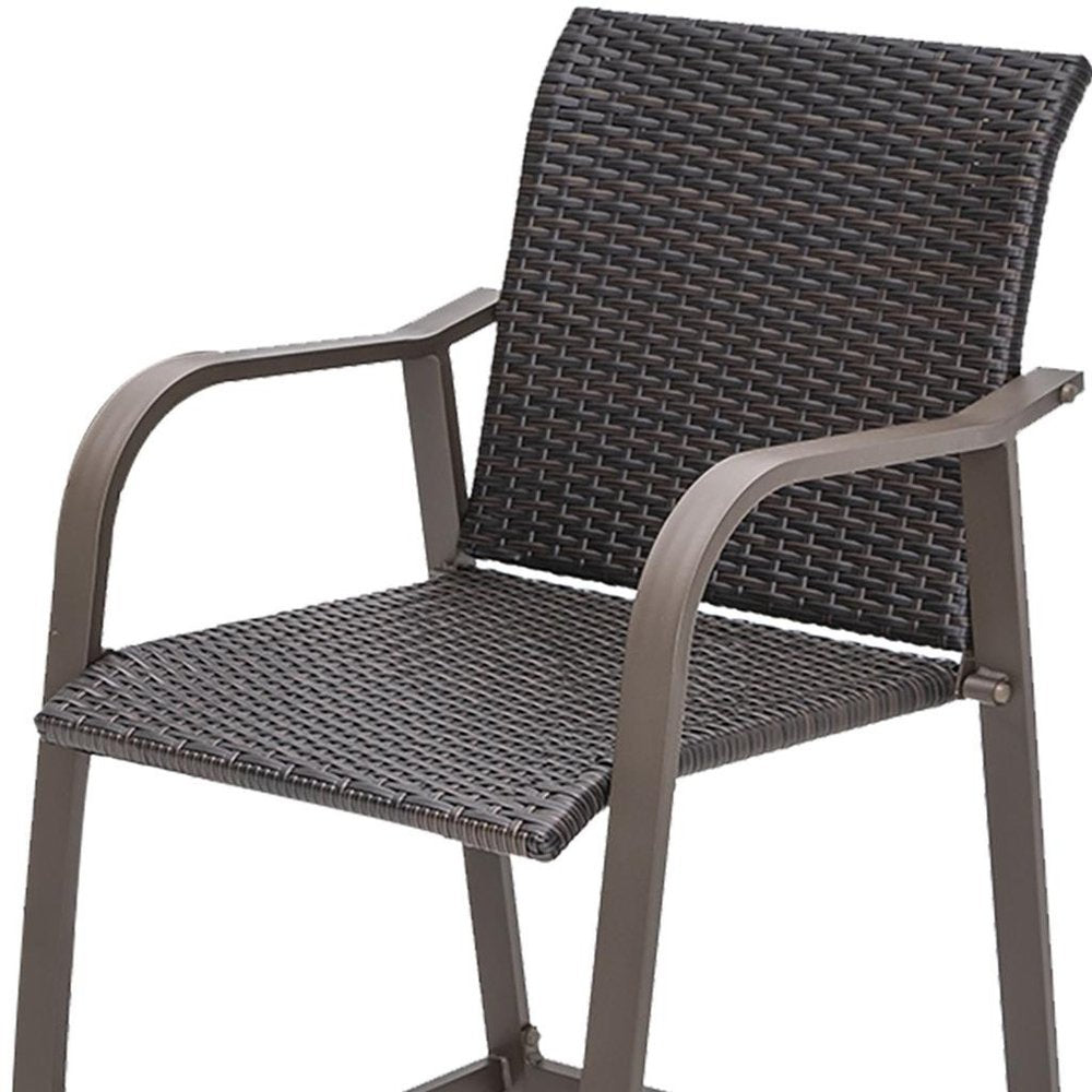 Set of Two 28" Brown Aluminum Outdoor Counter Height Bar Chairs