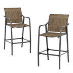 Set of Two 28" Gray and Brown Steel Outdoor Bar Height Chairs
