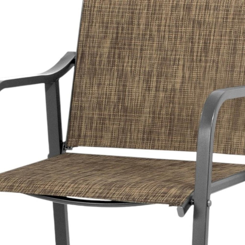 Set of Two 28" Gray and Brown Steel Outdoor Bar Height Chairs