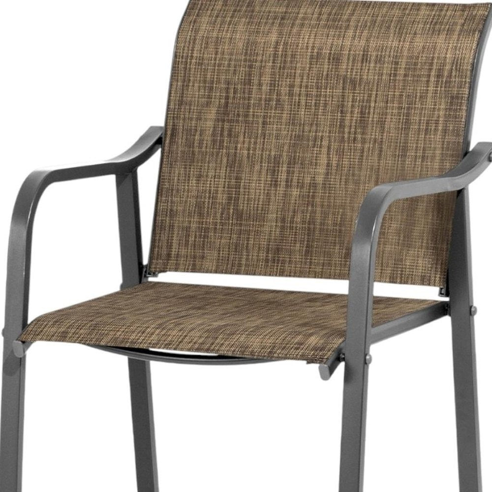 Set of Two 28" Gray and Brown Steel Outdoor Bar Height Chairs
