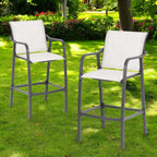 Set of Two 28" Gray Steel Outdoor Bar Height Chairs