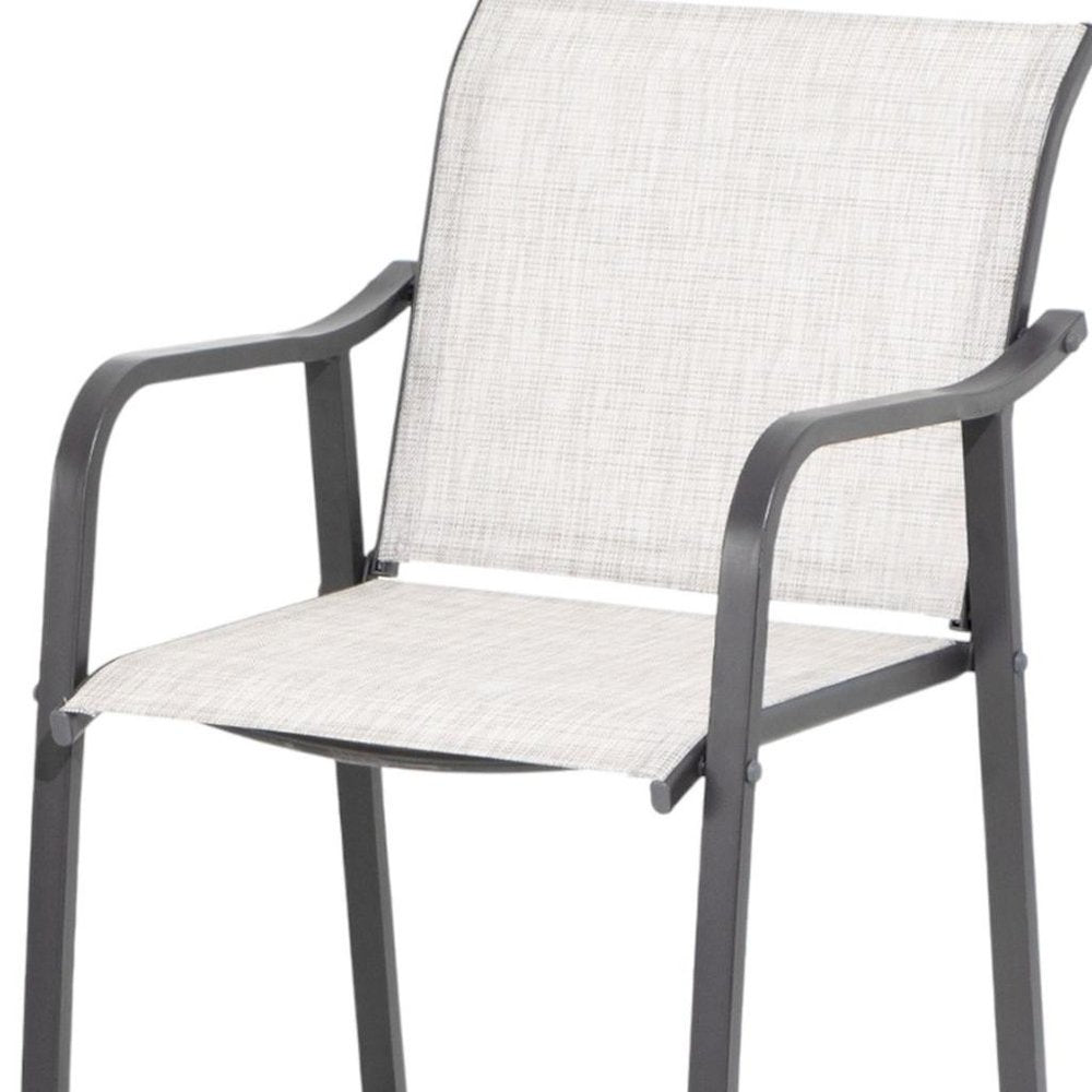 Set of Two 28" Gray Steel Outdoor Bar Height Chairs