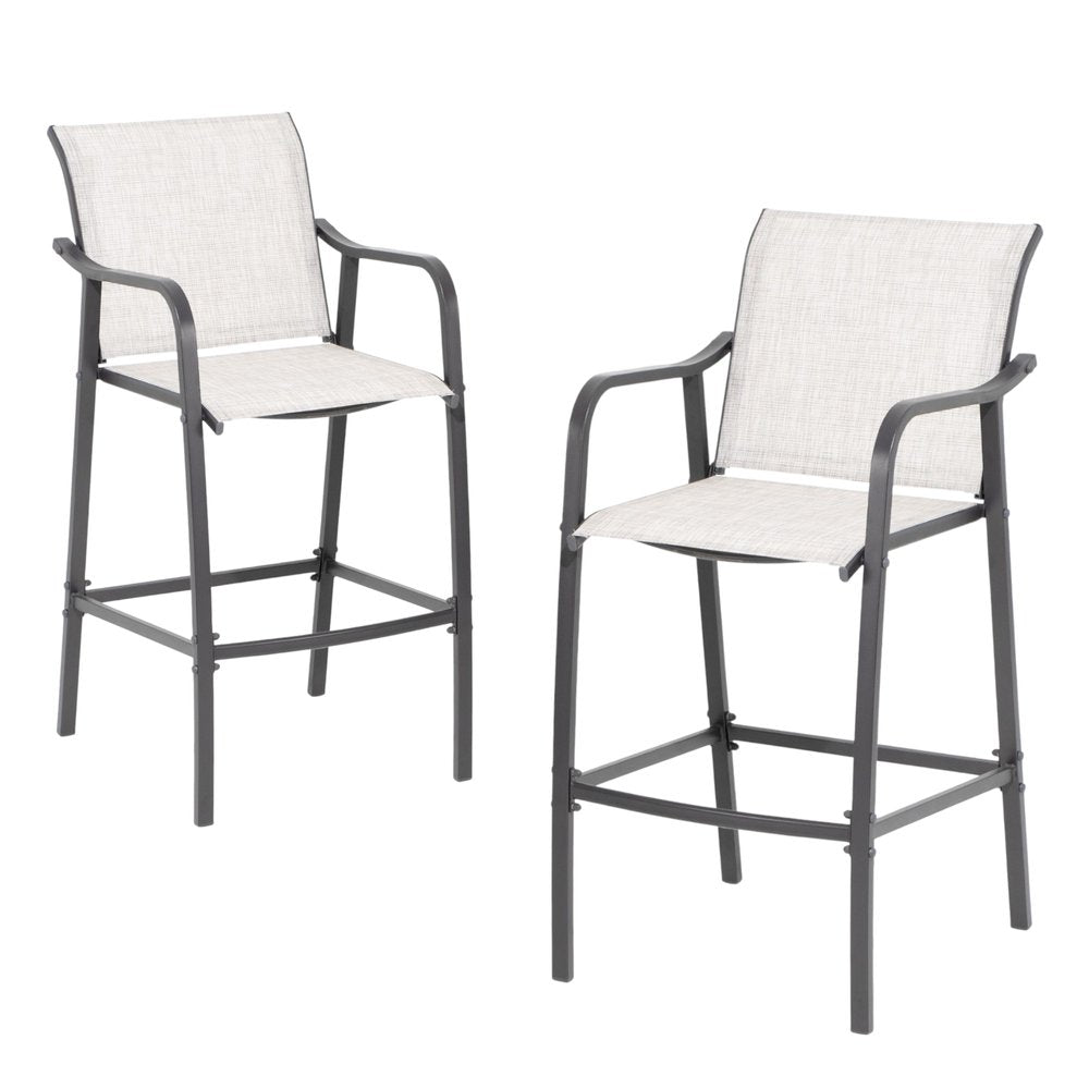 Set of Two 28" Gray Steel Outdoor Bar Height Chairs