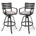 Set of Two 30" Black and Off White Aluminum Swivel Outdoor Bar Height Chairs
