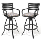 Set of Two 30" Black and Off White Aluminum Swivel Outdoor Bar Height Chairs