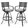 Set of Two 30" Black and Off White Aluminum Swivel Outdoor Bar Height Chairs