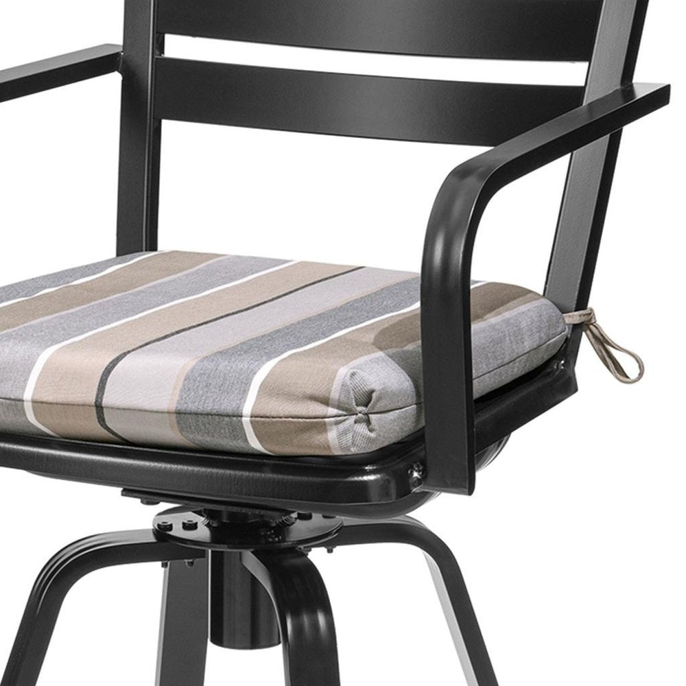 Set of Two 30" Black and Off White Aluminum Swivel Outdoor Bar Height Chairs