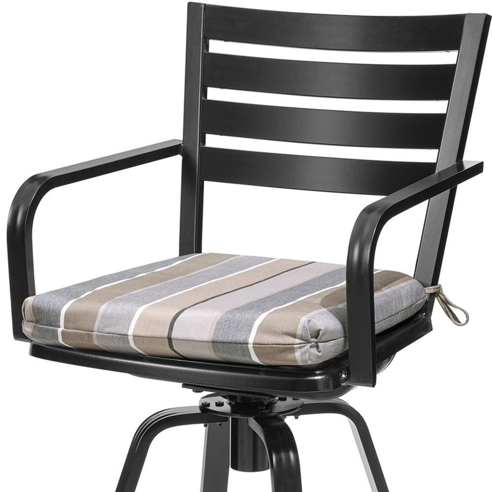 Set of Two 30" Black and Off White Aluminum Swivel Outdoor Bar Height Chairs