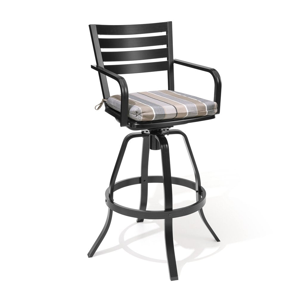 Set of Two 30" Black and Off White Aluminum Swivel Outdoor Bar Height Chairs