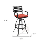 Set of Two 30" Black and Red Aluminum Swivel Outdoor Bar Height Chairs