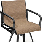 Set of Two 30" Black and Brown Aluminum Swivel Outdoor Bar Height Chairs