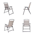 Set of Four 35" Brown Steel Sling Outdoor Folding Arm Chairs