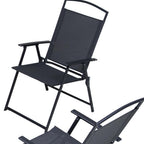Set of Four Gray Woven Metal Sling Outdoor Folding Dining Chairs