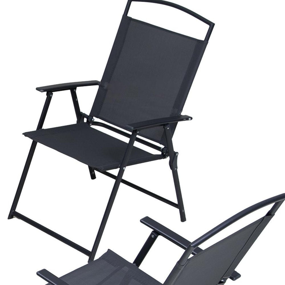 Set of Four Gray Woven Metal Sling Outdoor Folding Dining Chairs