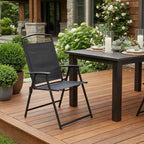 Set of Four Gray Woven Metal Sling Outdoor Folding Dining Chairs