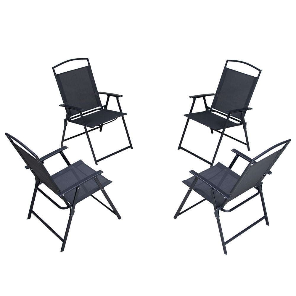 Set of Four Gray Woven Aluminum Sling Outdoor Folding Dining Chairs