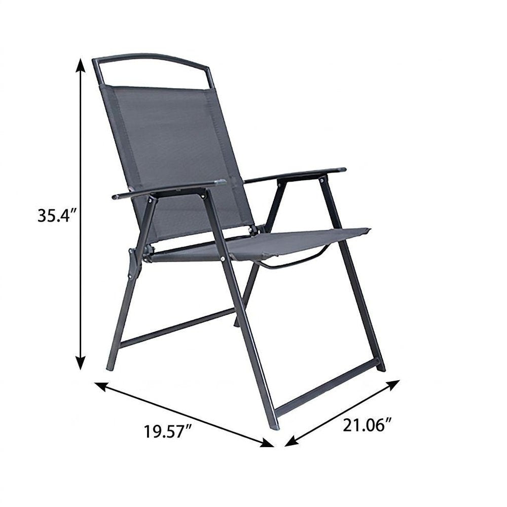 Set of Four Gray Woven Metal Sling Outdoor Folding Dining Chairs