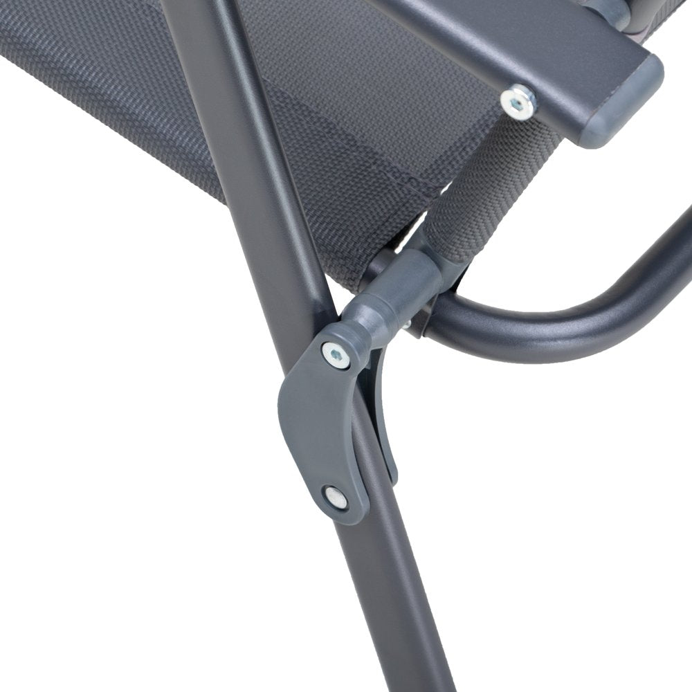 Set of Four Gray Woven Metal Sling Outdoor Folding Dining Chairs