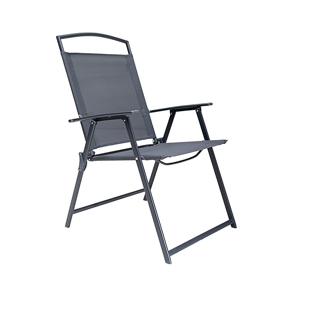 Set of Four Gray Woven Metal Sling Outdoor Folding Dining Chairs