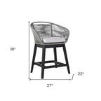 38" Light Gray Solid Wood Low back Outdoor Bar Height chair with Footrest