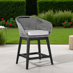 38" Light Gray Solid Wood Low back Outdoor Bar Height chair with Footrest