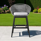 43" Light Gray Solid Wood Low back Outdoor Bar Height chair with Footrest
