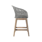 38" Light Gray Solid Wood Low back Outdoor Bar Height chair with Footrest