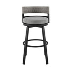 33" Light Gray Metal Swivel Low back Outdoor Bar Height chair with Footrest
