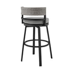 33" Light Gray Metal Swivel Low back Outdoor Bar Height chair with Footrest