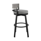 38" Light Gray Metal Swivel Low back Outdoor Bar Height chair with Footrest