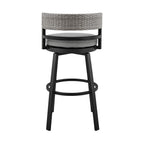 38" Light Gray Metal Swivel Low back Outdoor Bar Height chair with Footrest