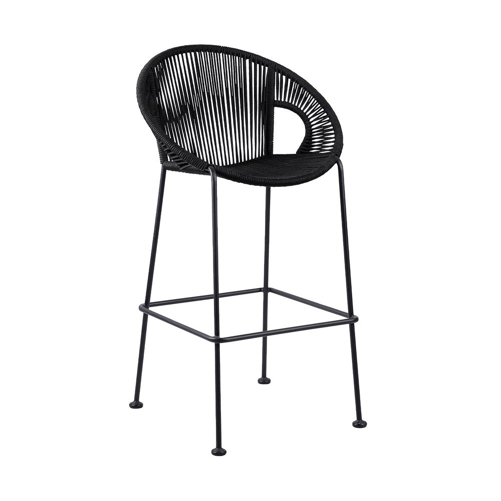 40" Black Metal Low back Outdoor Counter Height Bar chair with Footrest