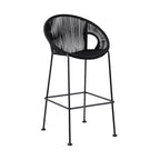 40" Black Metal Low back Outdoor Counter Height Bar chair with Footrest