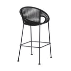 40" Black Metal Low back Outdoor Counter Height Bar chair with Footrest