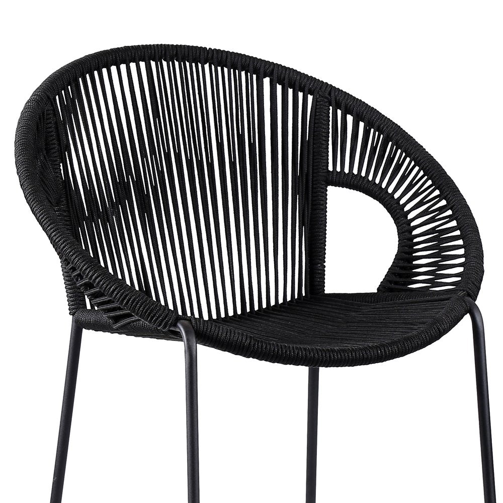 40" Black Metal Low back Outdoor Counter Height Bar chair with Footrest