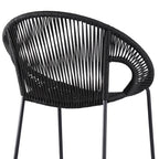 40" Black Metal Low back Outdoor Counter Height Bar chair with Footrest