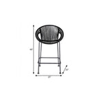 40" Black Metal Low back Outdoor Counter Height Bar chair with Footrest
