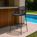 40" Black Metal Low back Outdoor Counter Height Bar chair with Footrest