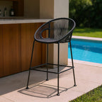 40" Black Metal Low back Outdoor Counter Height Bar chair with Footrest