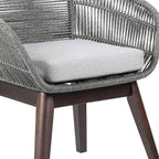 27" Gray Solid Wood Outdoor Dining Chair with Gray Cushion