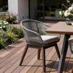 27" Gray Solid Wood Outdoor Dining Chair with Gray Cushion