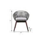 27" Gray Solid Wood Outdoor Dining Chair with Gray Cushion