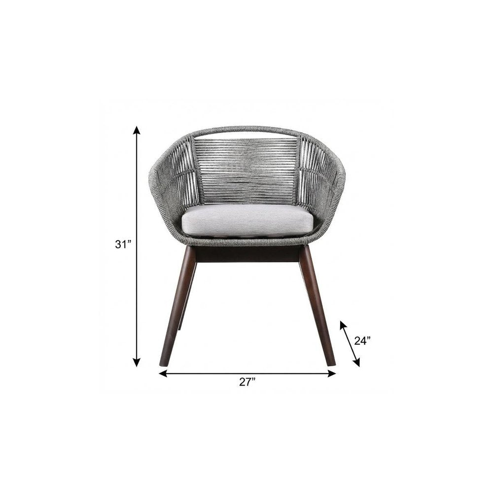 27" Gray Solid Wood Outdoor Dining Chair with Gray Cushion