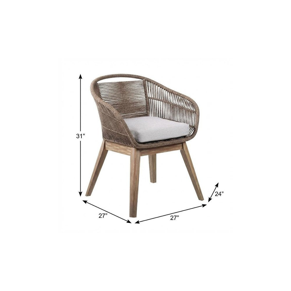 27" Gray and Natural Wood Solid Wood Outdoor Dining Chair with Gray Cushion